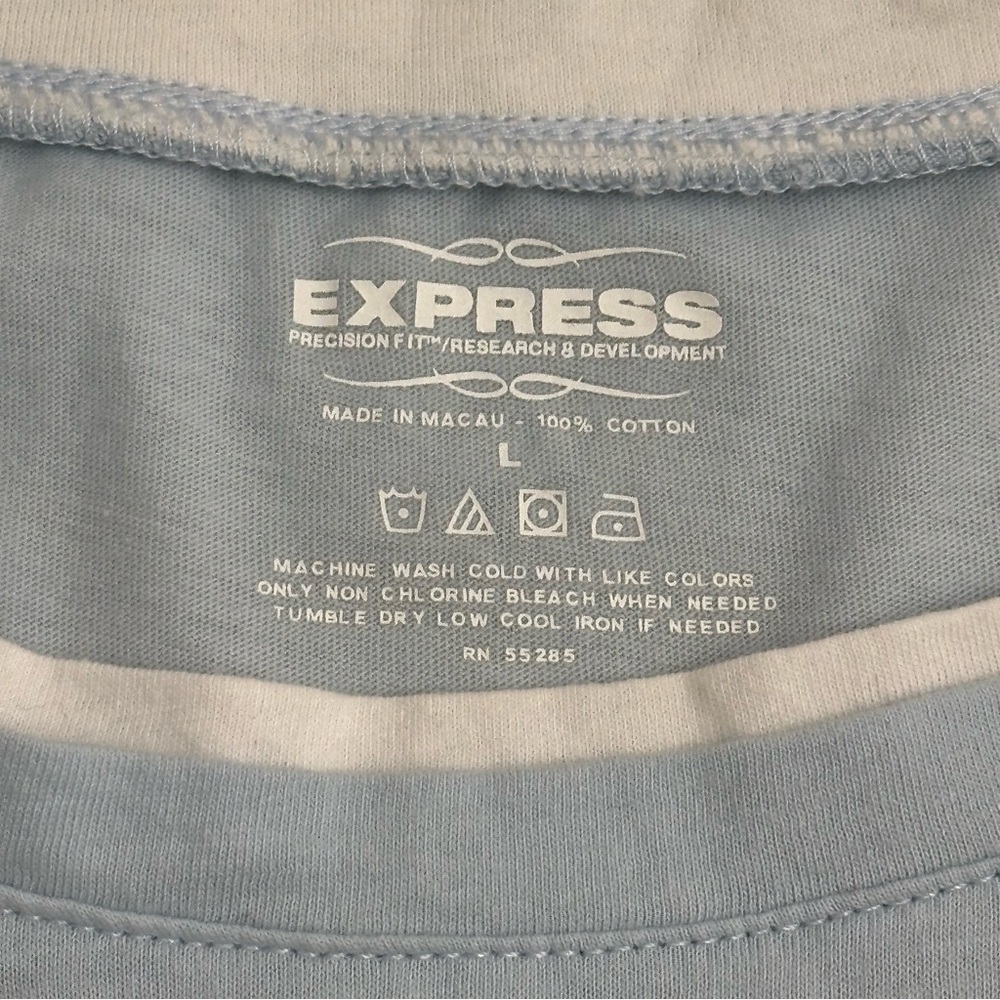 Express faux layer blue and white long sleeve layered style t-shirt - Picture 5 of 10